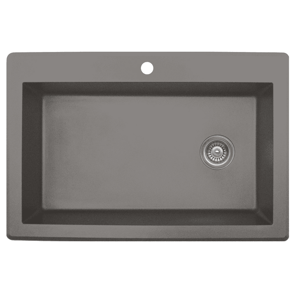 QT-670 Quartz Top Mount Extra Large Single Bowl Kitchen Sink, 33" x 22" x 9", Concrete