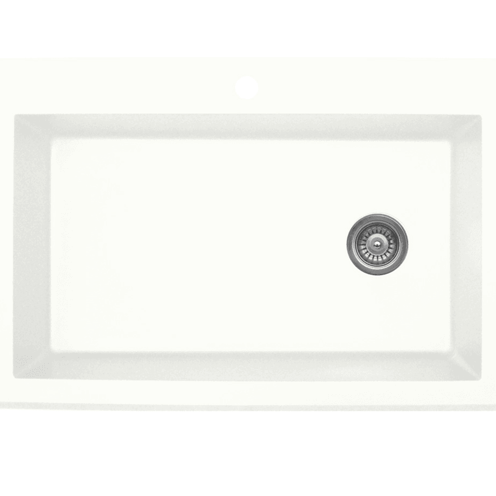 QT-670 Quartz Top Mount Extra Large Single Bowl Kitchen Sink, 33" x 22" x 9", White