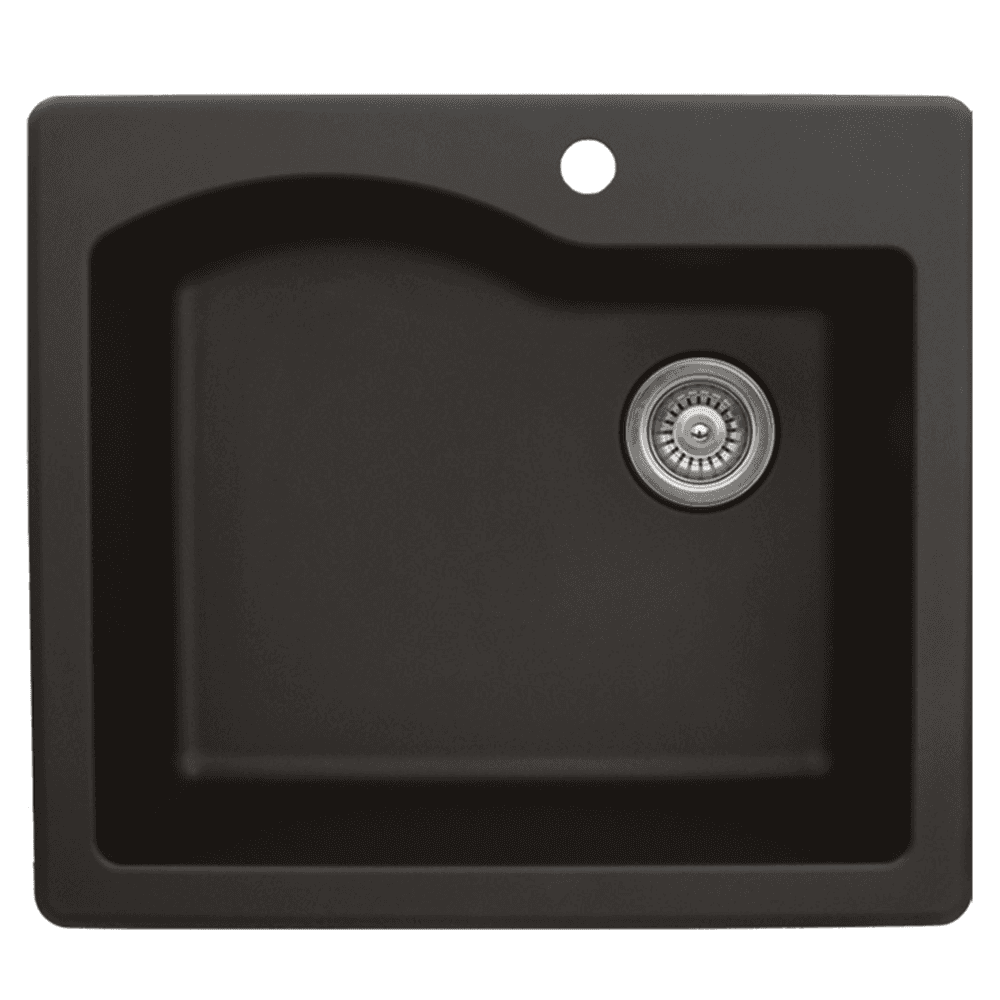 QT-671 Quartz Top Mount Single Bowl Kitchen Sink, 25" x 22" x 9", Brown