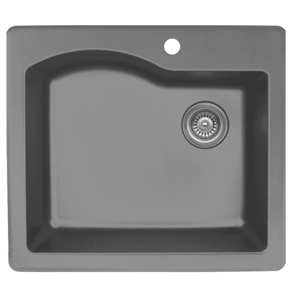 QT-671 Quartz Top Mount Single Bowl Kitchen Sink, 25" x 22" x 9", Gray