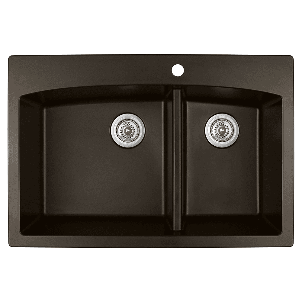 QT-711 Quartz Top Mount Large/Small Bowl Kitchen Sink, 33" x 22" x 9", Brown