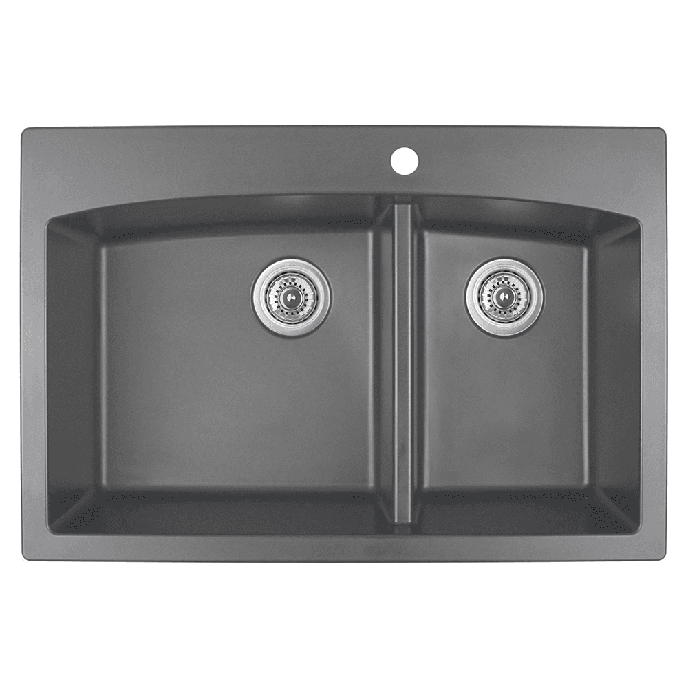 QT-711 Quartz Top Mount Large/Small Bowl Kitchen Sink, 33" x 22" x 9", Gray