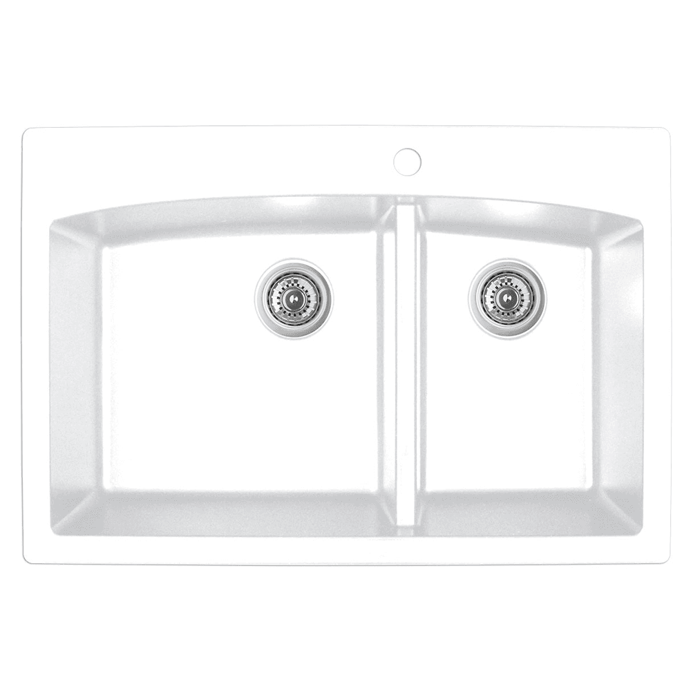 QT-711 Quartz Top Mount Large/Small Bowl Kitchen Sink, 33" x 22" x 9", White