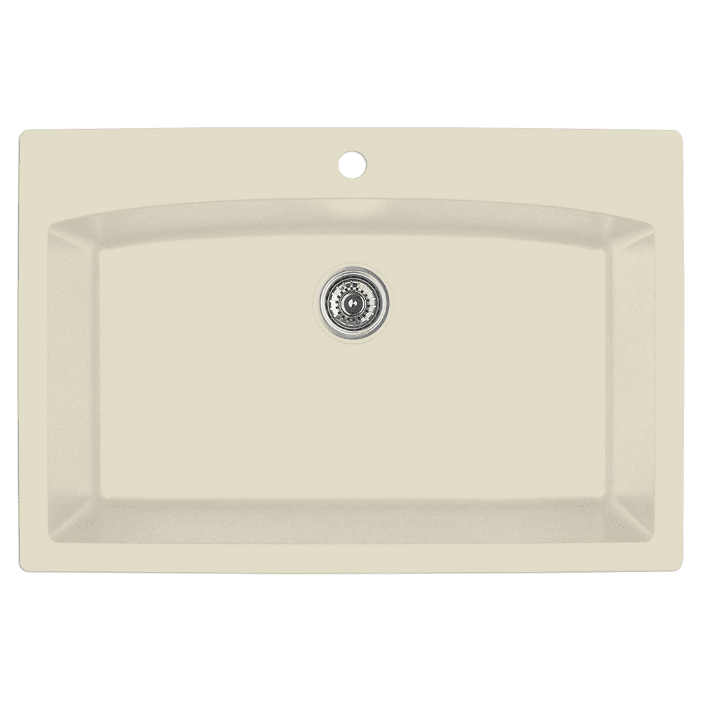 QT-712 Quartz Top Mount Extra Large Single Bowl Kitchen Sink, 33" x 22" x 9", Bisque