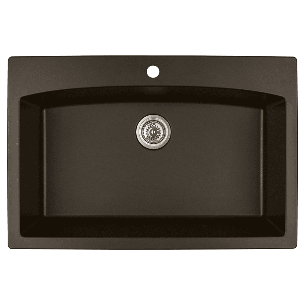 QT-712 Quartz Top Mount Extra Large Single Bowl Kitchen Sink, 33" x 22" x 9", Brown