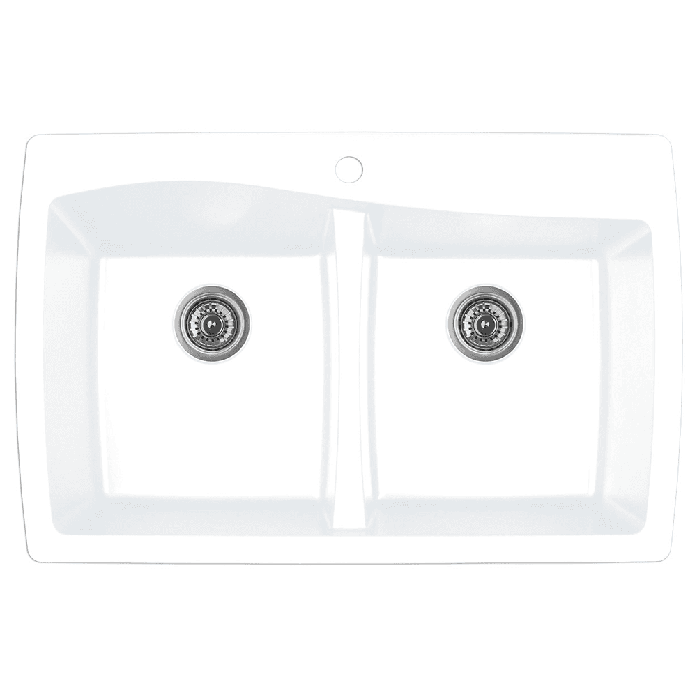 QT-720 Quartz Top Mount Double Equal Bowl Kitchen Sink, 34" x 22" x 9", White