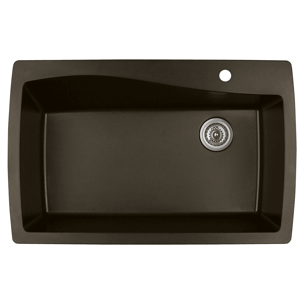 QT-722 Quartz Under Mount Extra Large Single Bowl Kitchen Sink, 34" x 22" x 9", Brown
