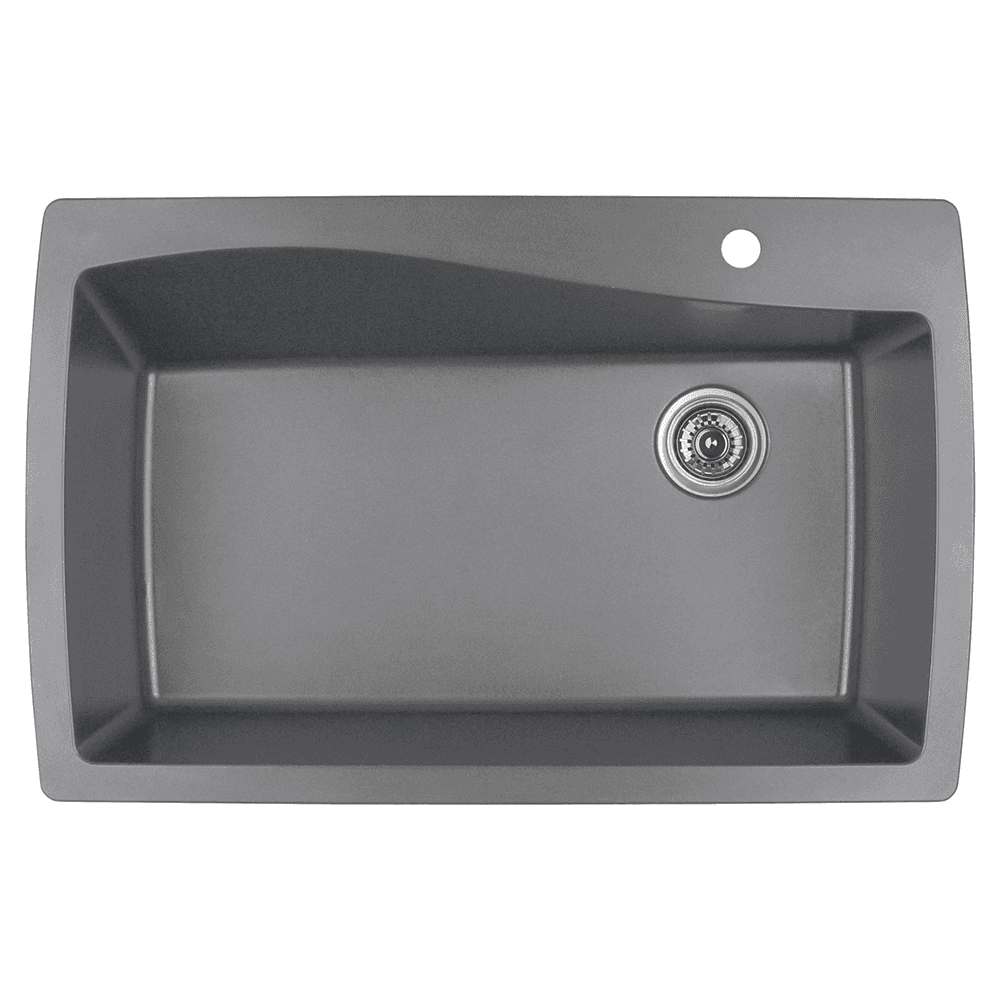 QT-722 Quartz Under Mount Extra Large Single Bowl Kitchen Sink, 34" x 22" x 9", Gray