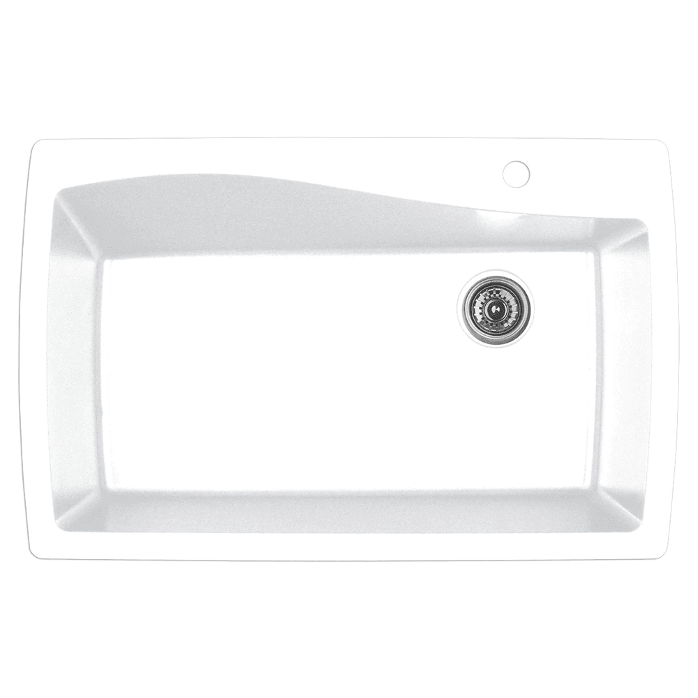 QT-722 Quartz Under Mount Extra Large Single Bowl Kitchen Sink, 34" x 22" x 9", White