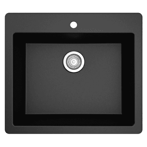 QT-820 Quartz Top Mount/Drop-In Single Bowl Kitchen Sink, 25" x 22" x 9", Black