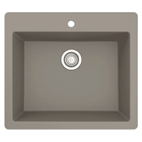 QT-820 Quartz Top Mount/Drop-In Single Bowl Kitchen Sink, 25" x 22" x 9", Concrete