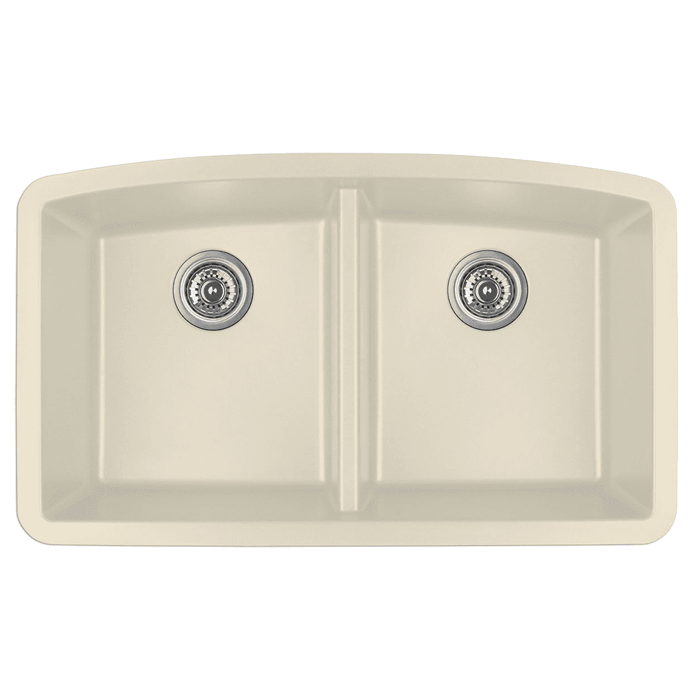 QU-710 Quartz Under Mount Double Equal Bowl Kitchen Sink, 32-1/2" x 19-1/2" x 9", Bisque
