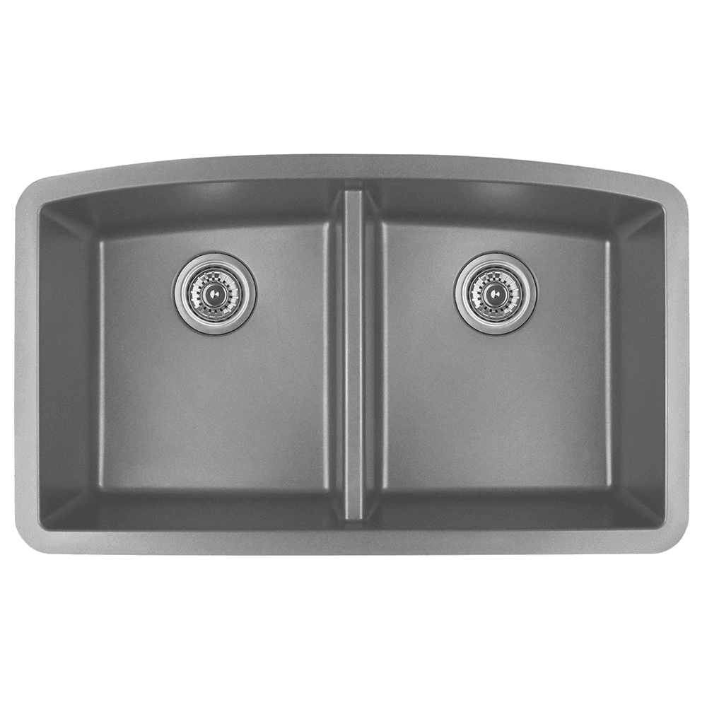 QU-710 Quartz Under Mount Double Equal Bowl Kitchen Sink, 32-1/2" x 19-1/2" x 9", Gray