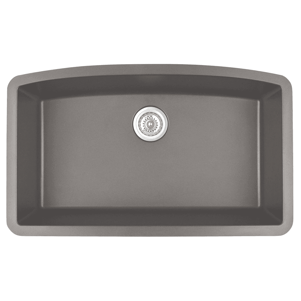 Karran QU-712 32" Undermount Sink in Concrete | 80% Quartz, Heat-safe to 535°F | 25-Yr Warranty