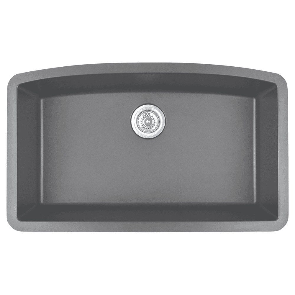 Karran QU-712-GR 32" Undermount Sink in Gray | UV-Stabilized, 3.5" Drain | Heat-safe to 535°F | 25-Year Warranty