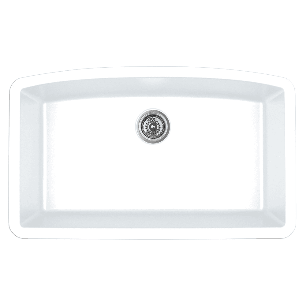 Karran QU-712-GR 32" White Quartz Undermount Sink | UV-Stabilized, 3.5" Drain | Heat-safe to 535°F | 25-Yr Warranty, Free Grid/Strainer