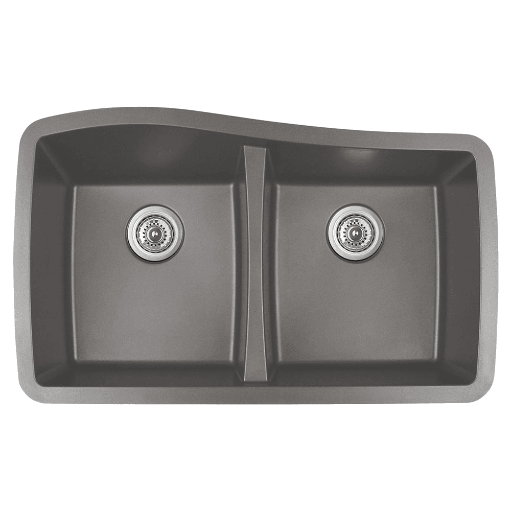 QU-720 Quartz Under Mount Double Equal Bowl Kitchen Sink, 33-1/2" x 20-5/8" x 9", Concrete