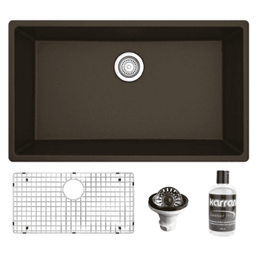 QU-812 Quartz Undermount Large Single Bowl Kitchen Sink Kit, 32-1/4" x 19-1/4" x 9", Brown