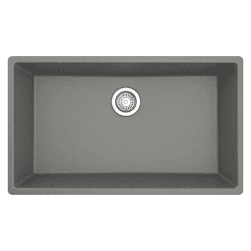 QU-812 Quartz Undermount Large Single Bowl Kitchen Sink, 32-1/4" x 19-1/4" x 9", Gray