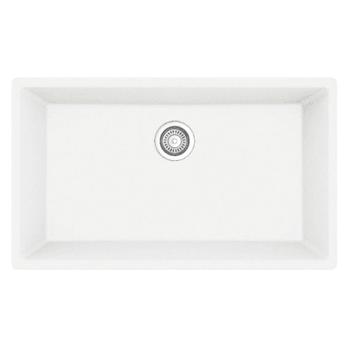 QU-812 Quartz Undermount Large Single Bowl Kitchen Sink, 32-1/4" x 19-1/4" x 9", White