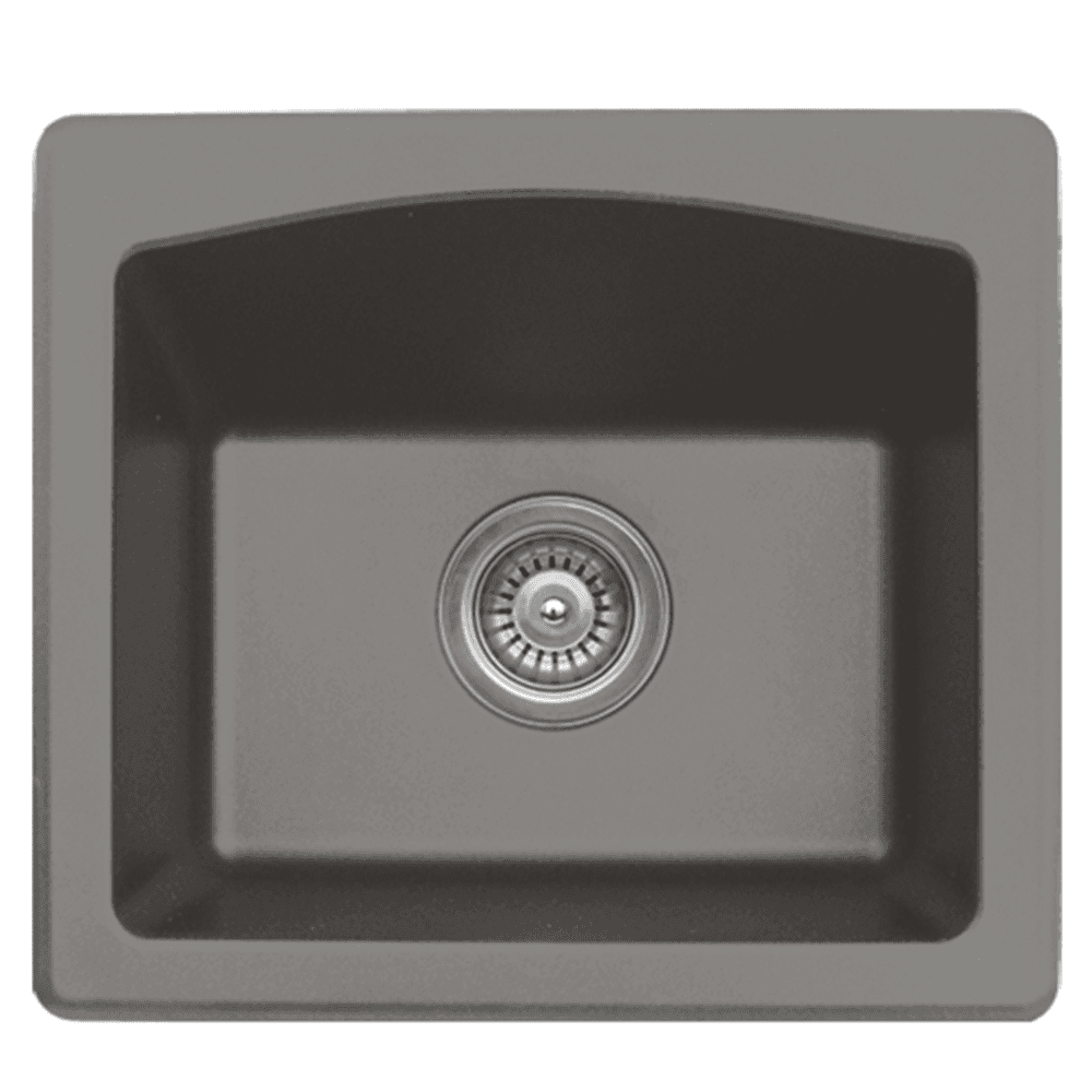 QX-680 Quartz Top Mount Single Bowl Bar/Prep Sink, 18" x 16" x 7-1/2", Concrete