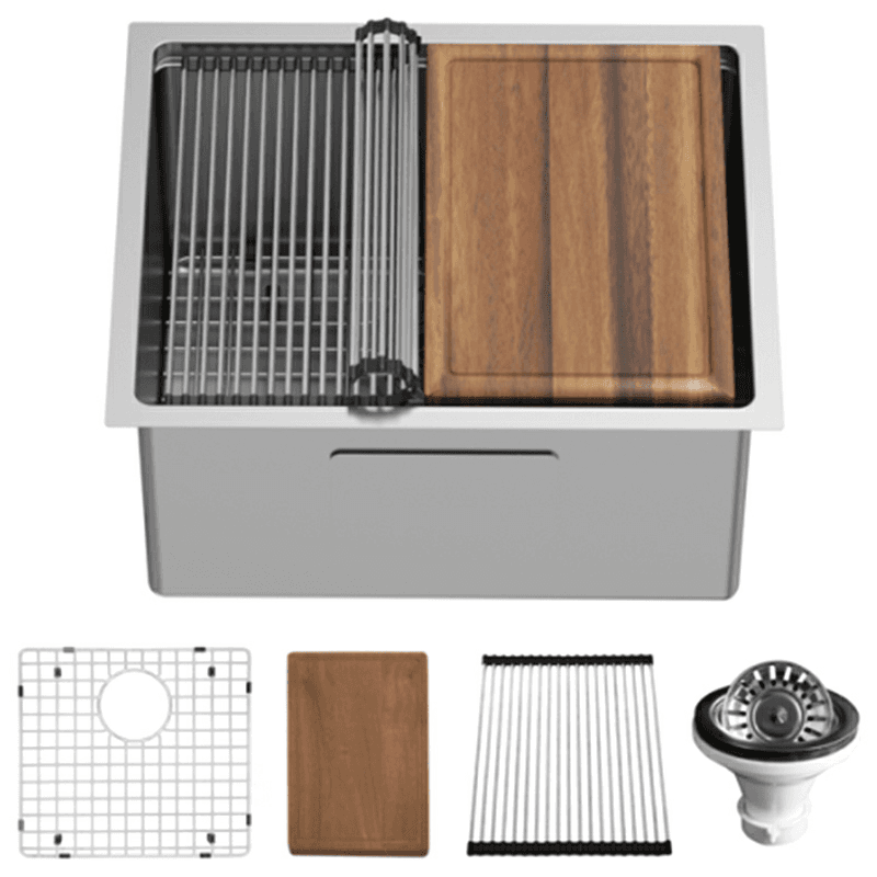 Elite Stainless Steel Undermount 16G Single Bowl Workstation Kitchen Sink Kit with Deeper Bowl, 23" x 18-3/4" x 14"