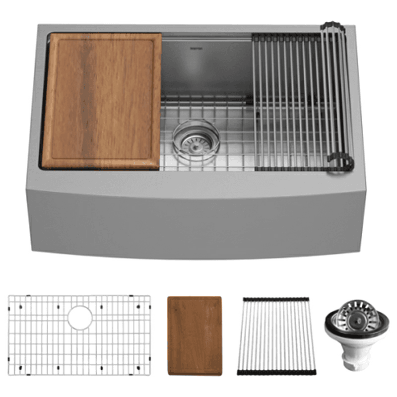 Elite Stainless Steel Farmhouse/Apron Front 16G Single Bowl Workstation Sink Kit, 30" x 21" x 10"