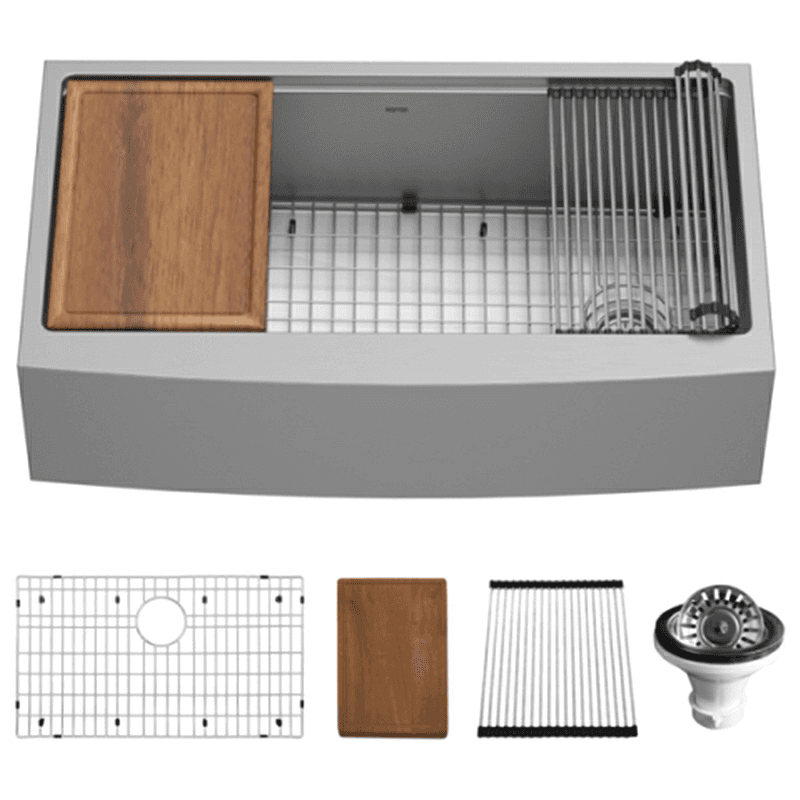Elite Stainless Steel Farmhouse/Apron Front 16G Single Bowl Workstation Sink Kit, 36" x 21" x 10"