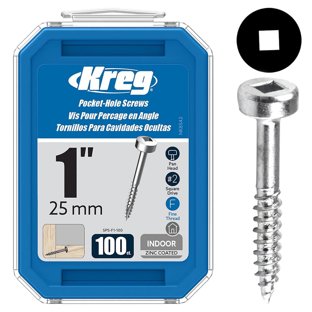 #6 x 1" Modified Pan Head Face Frame/Pocket-Hole Screw, Square Drive Fine Thread and Type 17 Auger Point, Zinc, Box of Hundred by Kreg