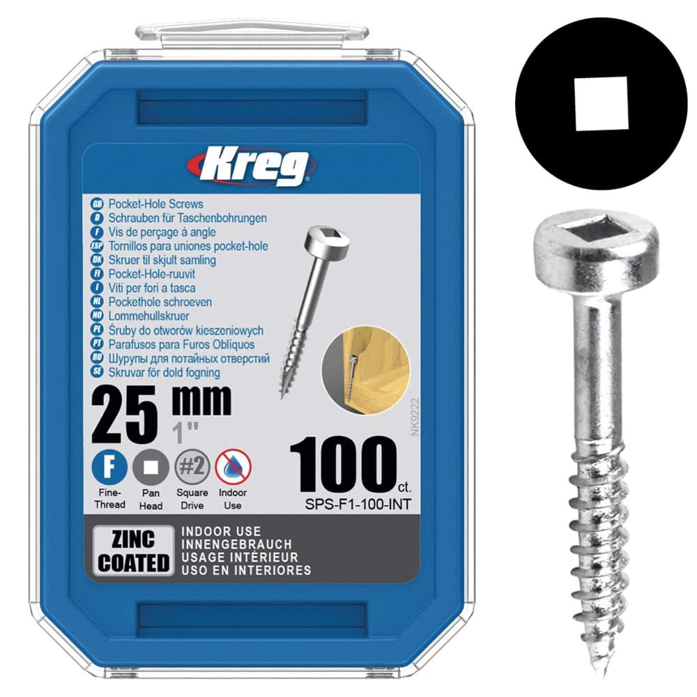 #6 x 1" Modified Pan Head Face Frame/Pocket-Hole Screw, Square Drive Fine Thread and Type 17 Auger Point, Zinc, Box of 5 Hundred by Kreg