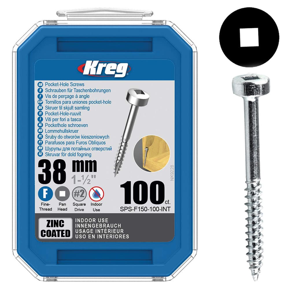 #6 x 1-1/2" Modified Pan Head Face Frame/Pocket-Hole Screw, Square Drive Fine Thread and Type 17 Auger Point, Zinc, Box of Hundred by Kreg