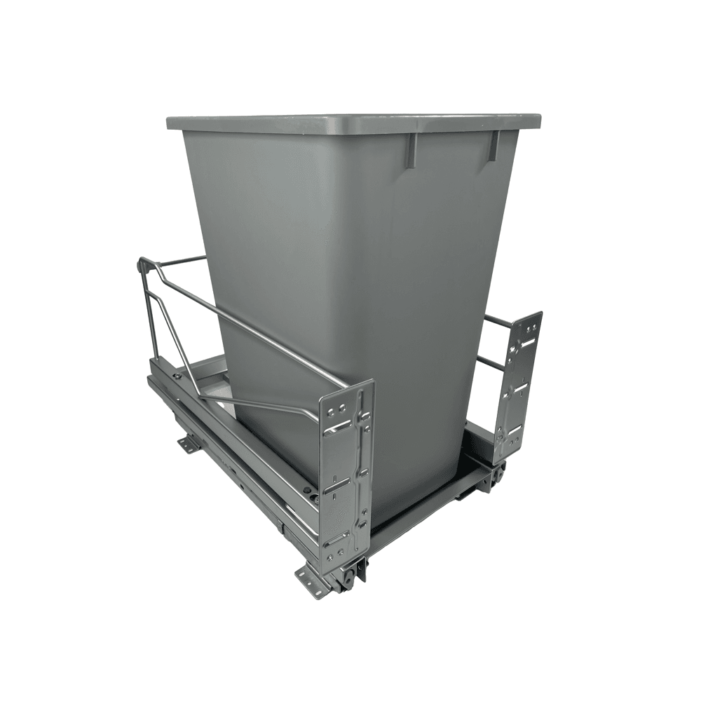Single 52 QT Bottom-Mount Wastebin Pull-Out Kit with Soft-Open/Soft-Close, Silver/Gray