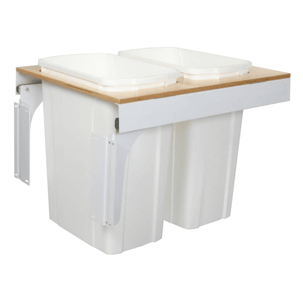 Double 35 QT Top-Mount Waste Container Pullout with Soft-Closing for 17-1/2" Width Cabinet Opening, White