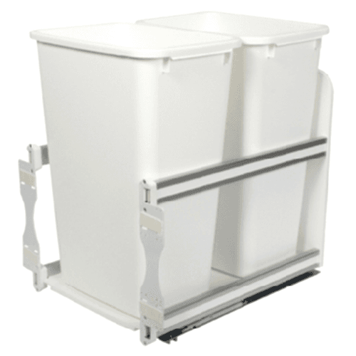 Double 50 QT Bottom-Mount Waste Container Pullout, Soft-Closing, White