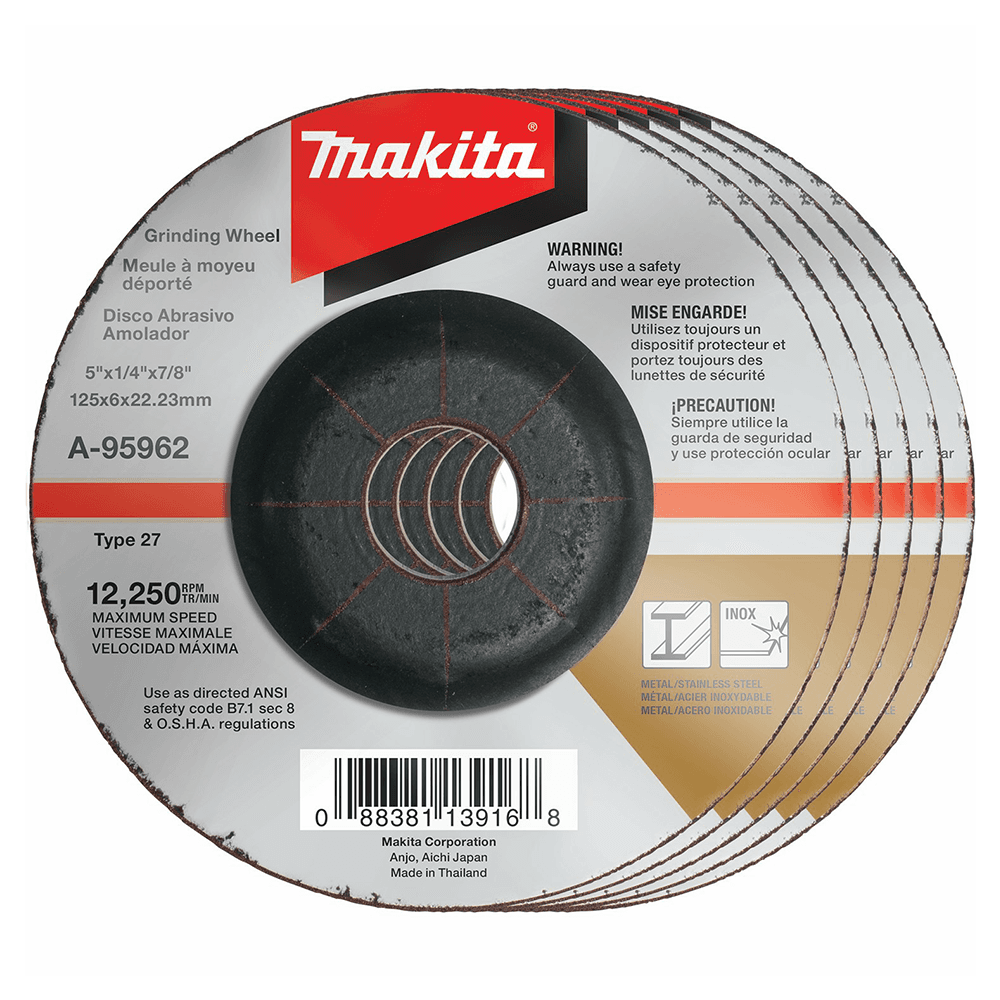 5" Inox 36 Grit Grinding Wheel, Aluminum Oxide (5/Pack)