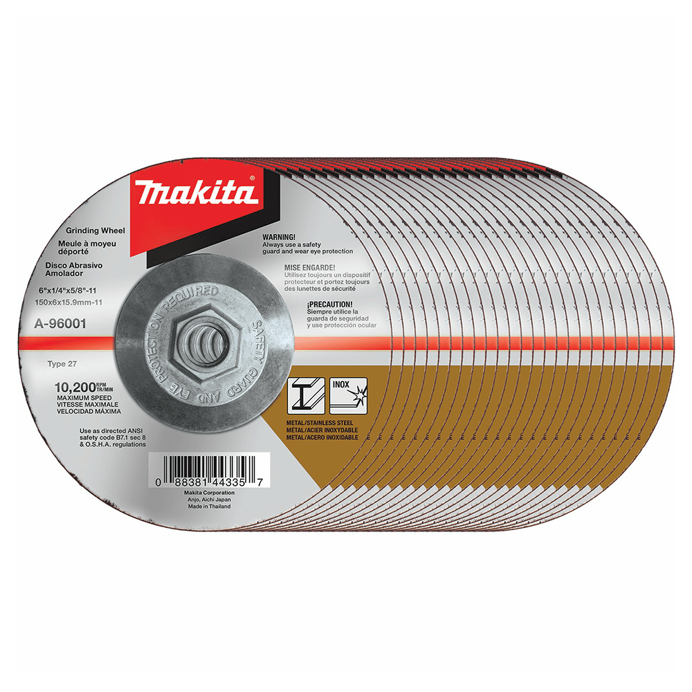 6" Hubbed Inox 36 Grit Grinding Wheel, Aluminum Oxide (25/Pack)