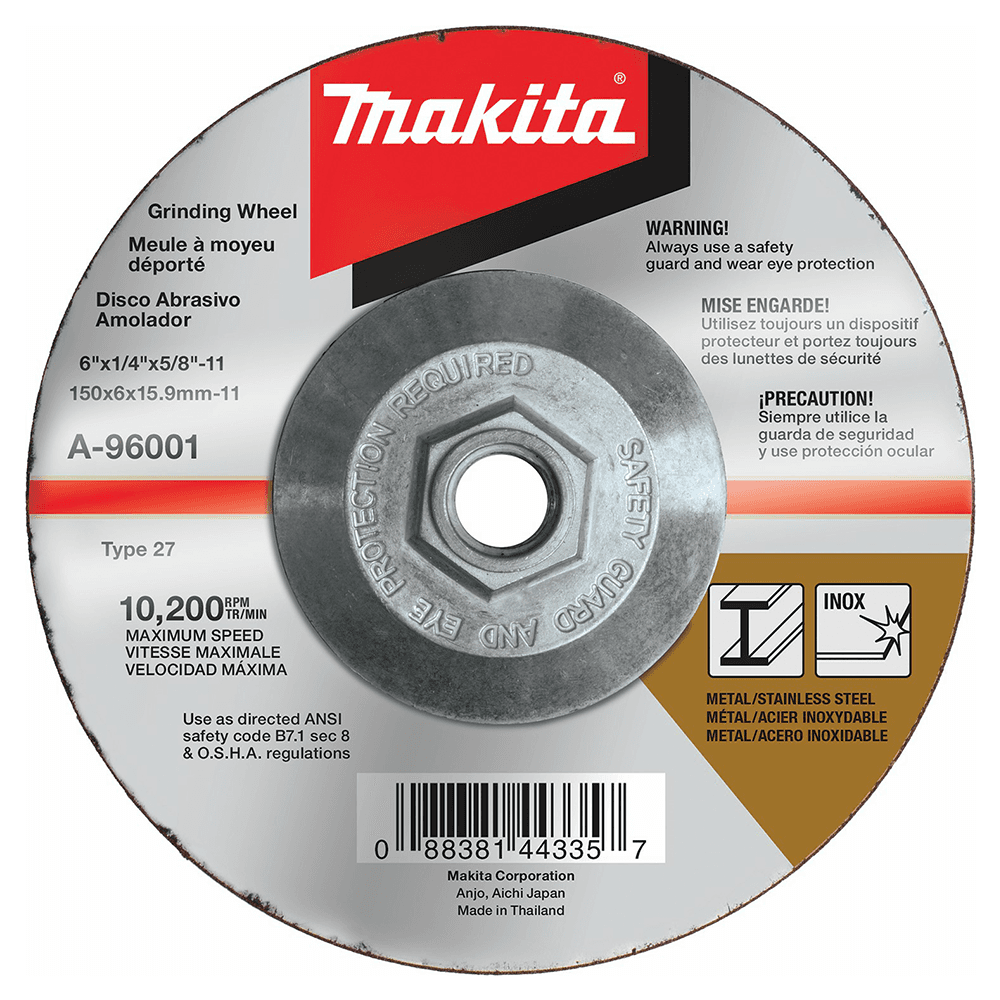 6" Hubbed Inox 36 Grit Grinding Wheel, Aluminum Oxide