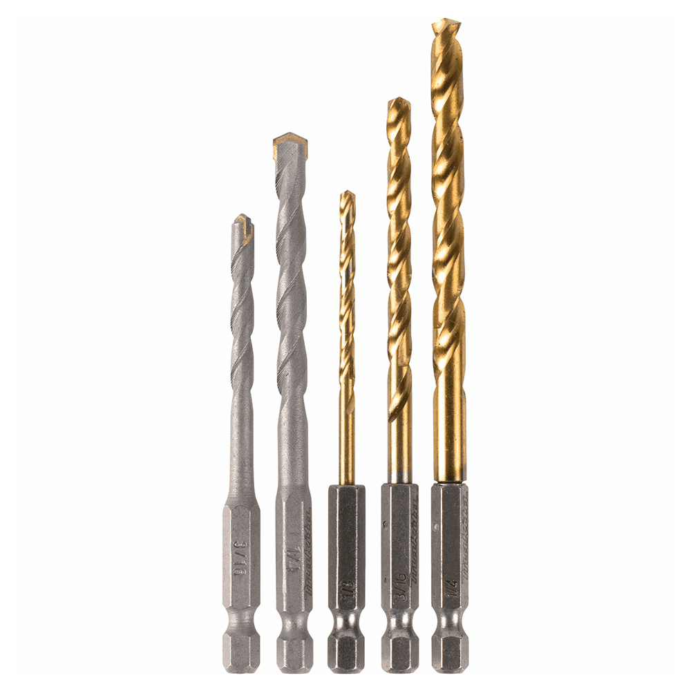 5-Piece Masonry Drill Bit Set, 1/4" Hex Shank