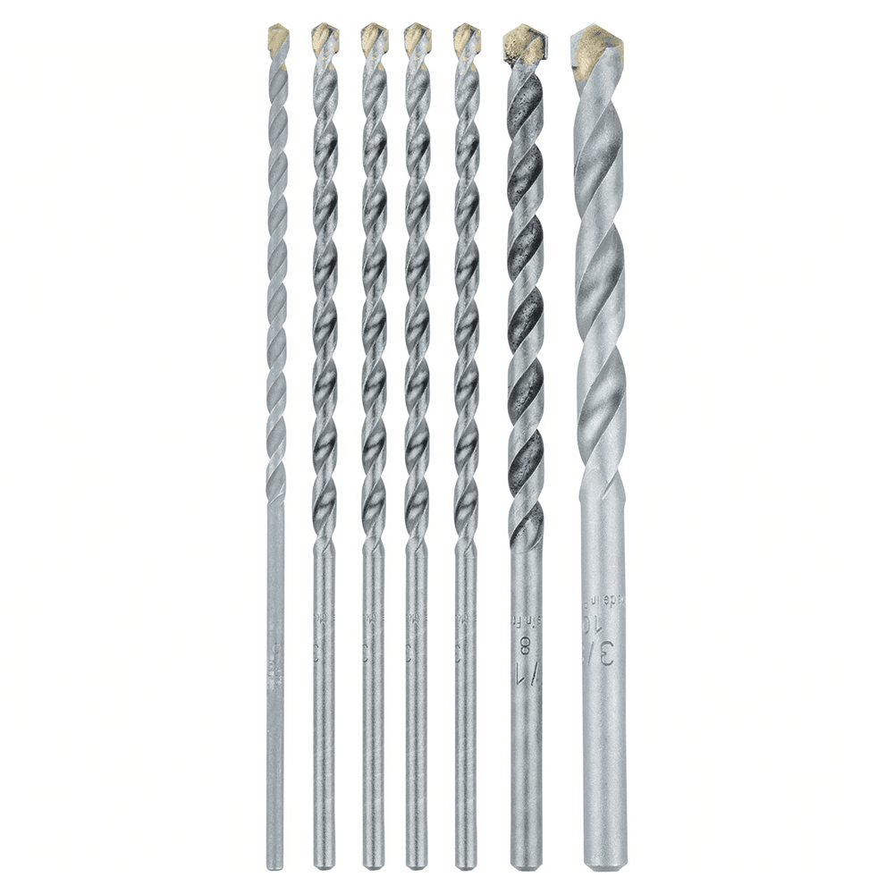 7-Piece Assorted Carbide Tipped Percussion Masonry Hammer Drill Bit Set