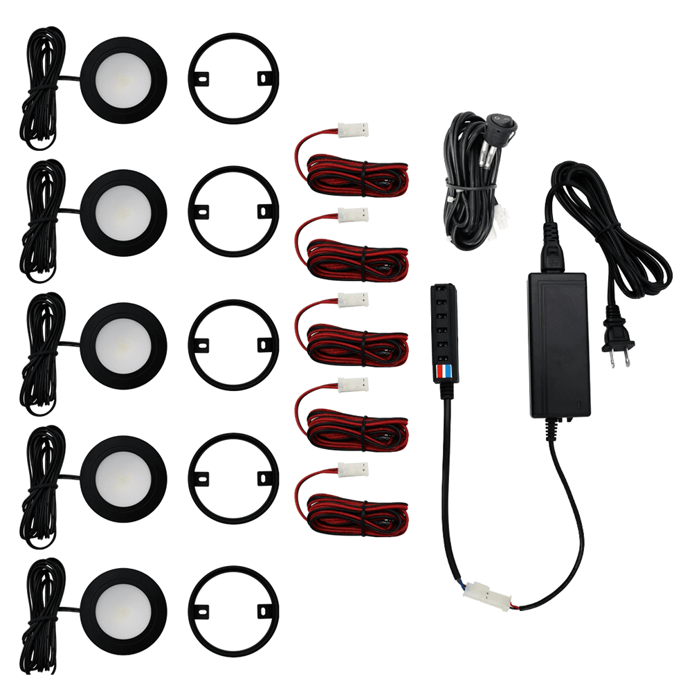 R522 3W Warm White 5 Light Puck Kit, Black