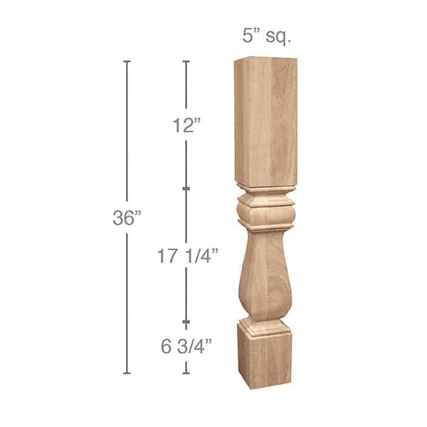 36" x 5" x 5" Traditional Island Column, Maple