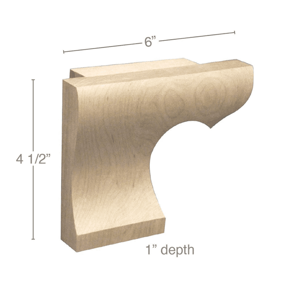 6" x 1" x 4-1/2" Left Straight Edge Wood Pedestal Foot, Cherry
