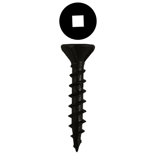 #8 x 1" Flat Head Assembly Screws, Square Drive Coarse Thread with Nibs and Type 17 Auger Point, Black, Box of 1 Thousand by Quickscrews