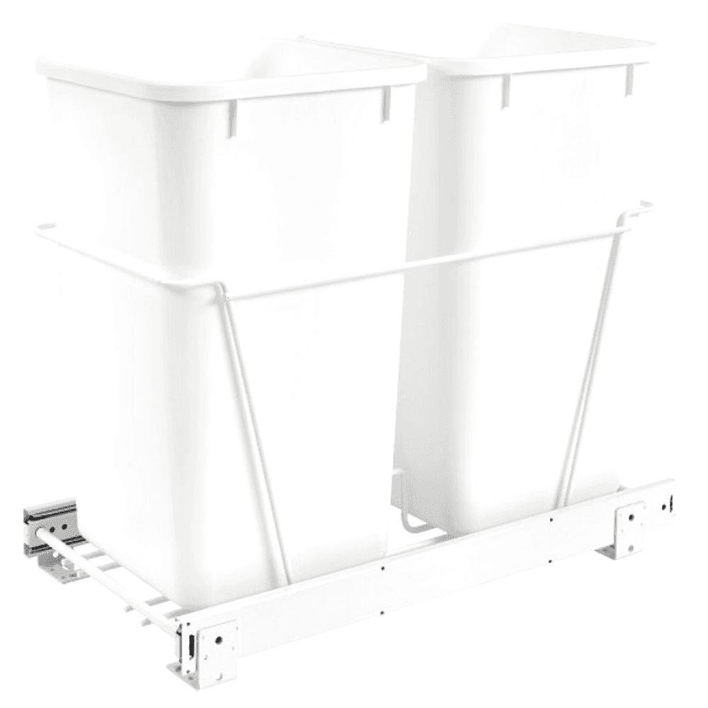 Double 27 QT Bottom-Mount Waste Container Pullout, Full-Extension, White