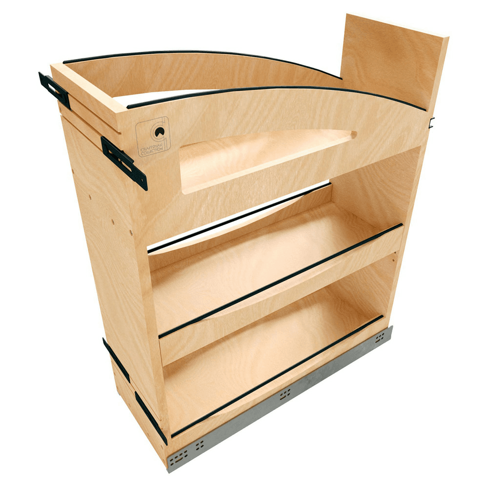 8" Craftsman Base Cabinet Pullout Organizer with Black Accents for 12" Base Cabinets, Light Brown