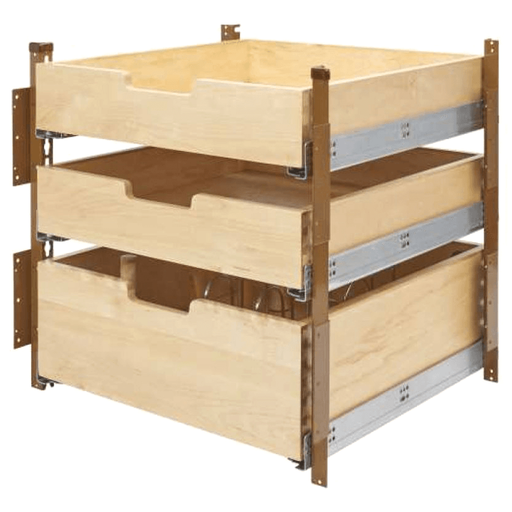 19-3/4" 3-Tier Pilaster Drawer System Set with BLUMOTION Soft-Closing for 24" Cabinet Opening, Wood