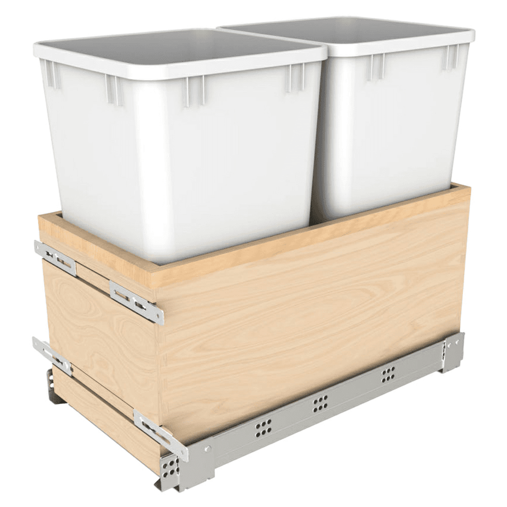 Double 27 QT Bottom Mount Waste Container Pullout with BLUM Soft-Close Slide, White