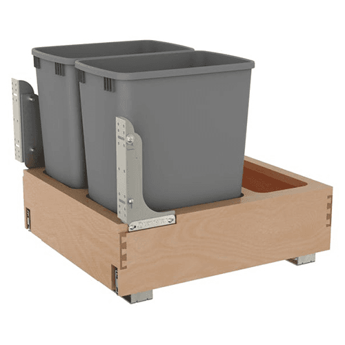 Double 32 QT Bottom Mount Waste Container Pullout with Rev-A-Motion, Soft-Closing, Clear Polyurethane
