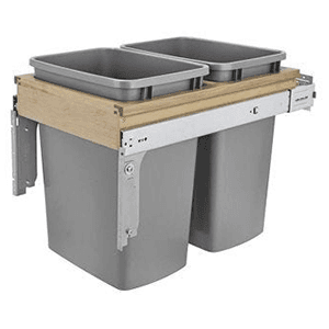 Double 35 QT Top Mount Pullout Waste Container, Soft-Closing for 15" Cabinet Opening, Silver