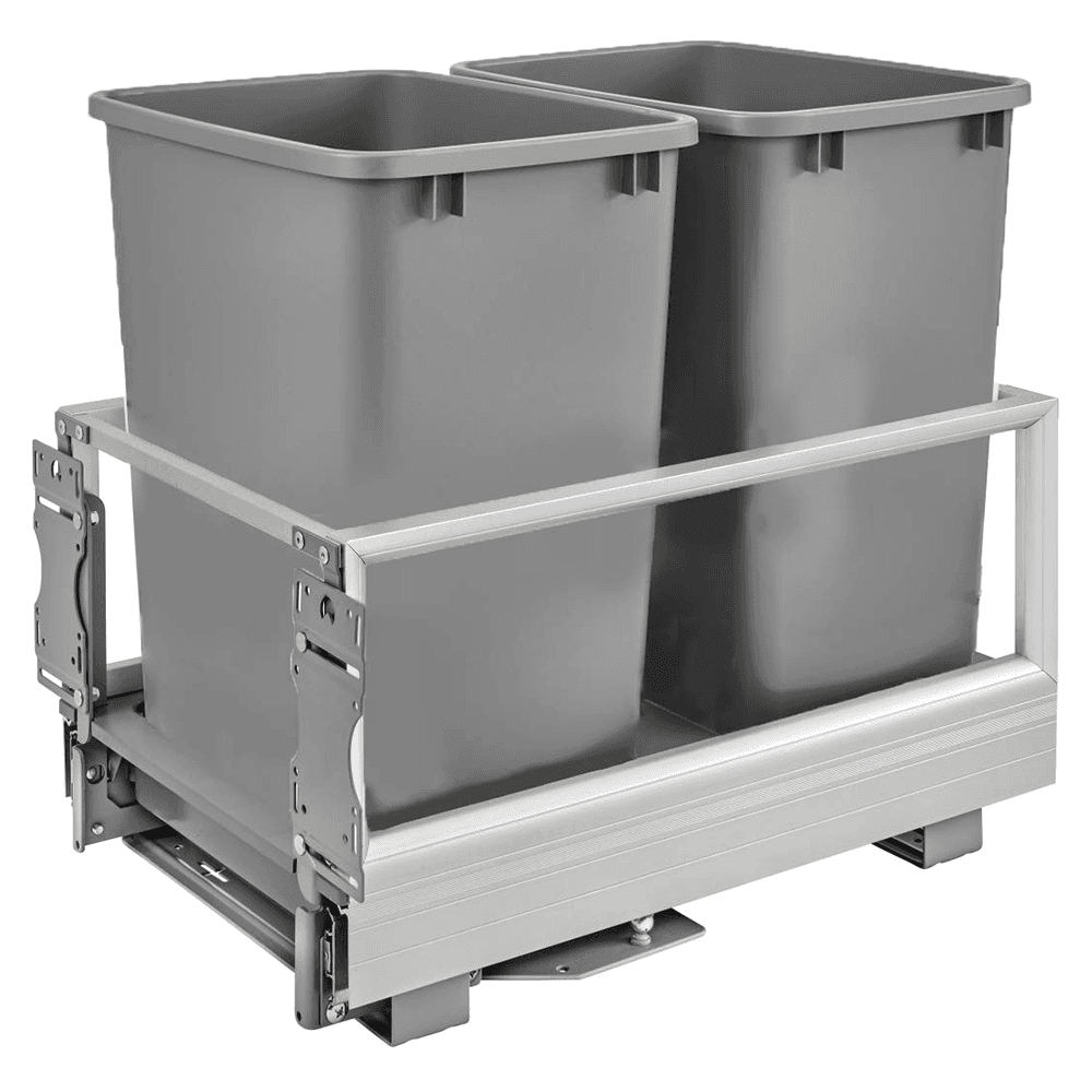 Double 35 QT Bottom-Mount Waste Container Pullout with Rev-A-Motion, Silver
